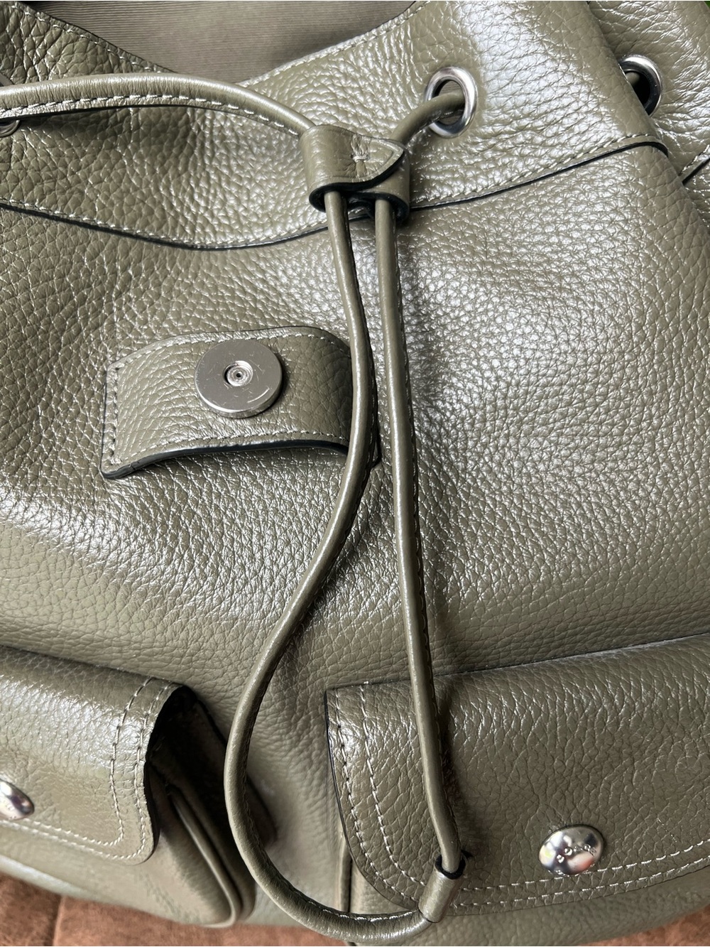Coach Olive Green Pebbled Leather Backpack with Front Pockets Style 6145 - Picture 12 of 15